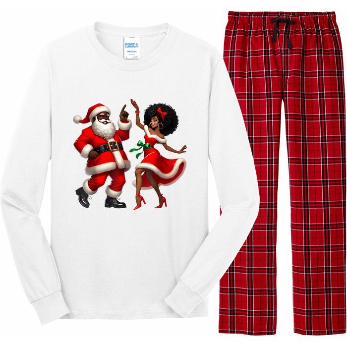 African Santa Mrs Claus Dancing African American Christmas Long Sleeve Pajama Set