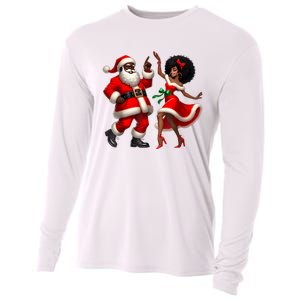 African Santa Mrs Claus Dancing African American Christmas Cooling Performance Long Sleeve Crew