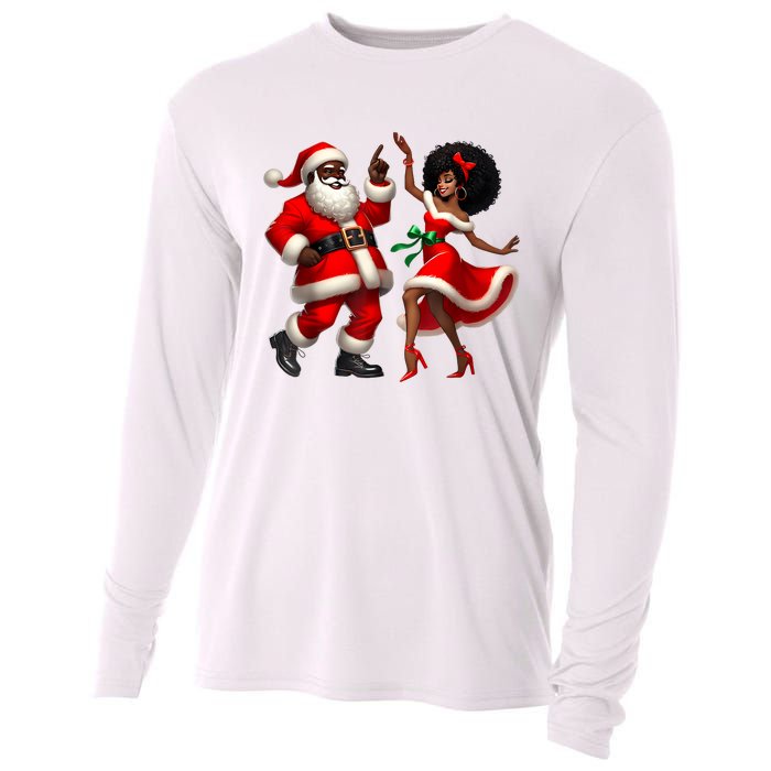 African Santa Mrs Claus Dancing African American Christmas Cooling Performance Long Sleeve Crew