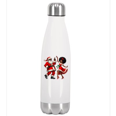 African Santa Mrs Claus Dancing African American Christmas Stainless Steel Insulated Water Bottle