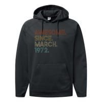 Awesome Since March 1972 Vintage 50Th Birthday Performance Fleece Hoodie