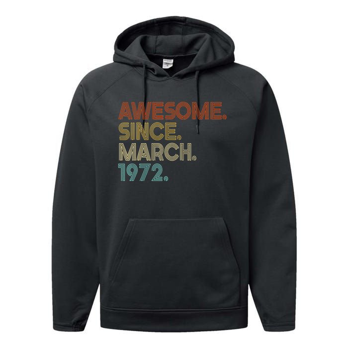 Awesome Since March 1972 Vintage 50Th Birthday Performance Fleece Hoodie