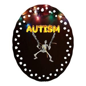 Autism Skeleton Meme Ceramic Oval Ornament