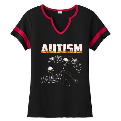 Autism Skeleton Meme Halloween Costume Spooky Season Ladies Halftime Notch Neck Tee