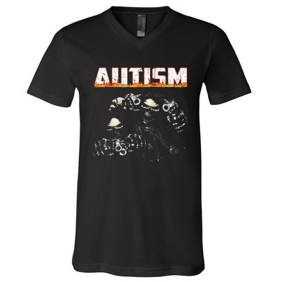 Autism Skeleton Meme Halloween Costume Spooky Season V-Neck T-Shirt