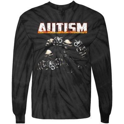 Autism Skeleton Meme Halloween Costume Spooky Season Tie-Dye Long Sleeve Shirt