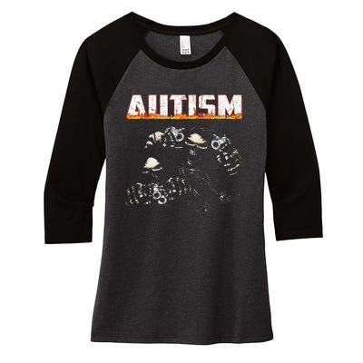 Autism Skeleton Meme Halloween Costume Spooky Season Women's Tri-Blend 3/4-Sleeve Raglan Shirt