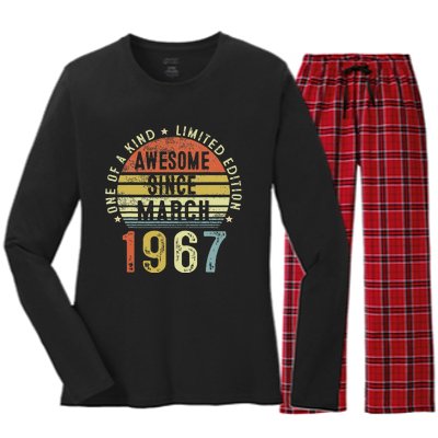 Awesome Since March 1967 56 Years Old 56th Birthday Gifts Women's Long Sleeve Flannel Pajama Set 