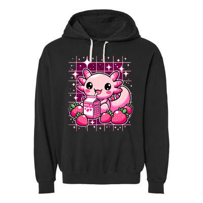 Axolotl Strawberry Milk Shake Anime Cute Kawaii Axolotl Garment-Dyed Fleece Hoodie