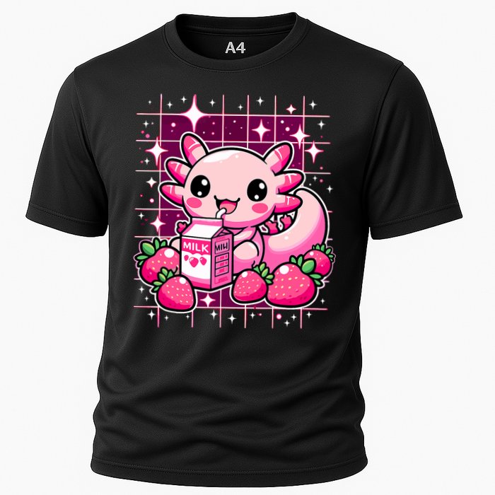 Axolotl Strawberry Milk Shake Anime Cute Kawaii Axolotl Cooling Performance Crew T-Shirt