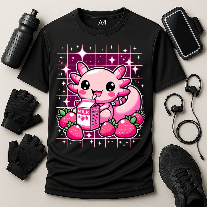 Axolotl Strawberry Milk Shake Anime Cute Kawaii Axolotl Cooling Performance Crew T-Shirt