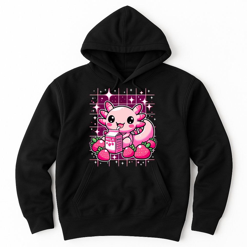 Axolotl Strawberry Milk Shake Anime Cute Kawaii Axolotl Hoodie