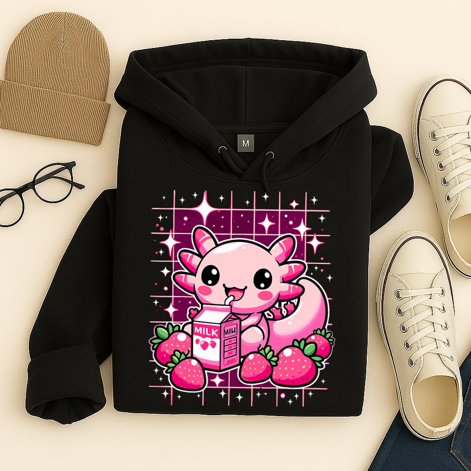 Axolotl Strawberry Milk Shake Anime Cute Kawaii Axolotl Hoodie
