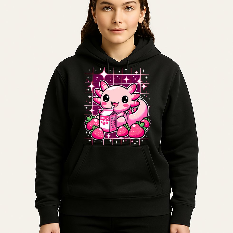 Axolotl Strawberry Milk Shake Anime Cute Kawaii Axolotl Hoodie