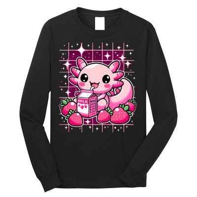 Axolotl Strawberry Milk Shake Anime Cute Kawaii Axolotl Long Sleeve Shirt