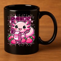 Axolotl Strawberry Milk Shake Anime Cute Kawaii Axolotl 11oz C Handle Ceramic Mug