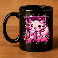 Axolotl Strawberry Milk Shake Anime Cute Kawaii Axolotl 11oz C Handle Ceramic Mug
