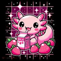 Axolotl Strawberry Milk Shake Anime Cute Kawaii Axolotl Flatbill Hat