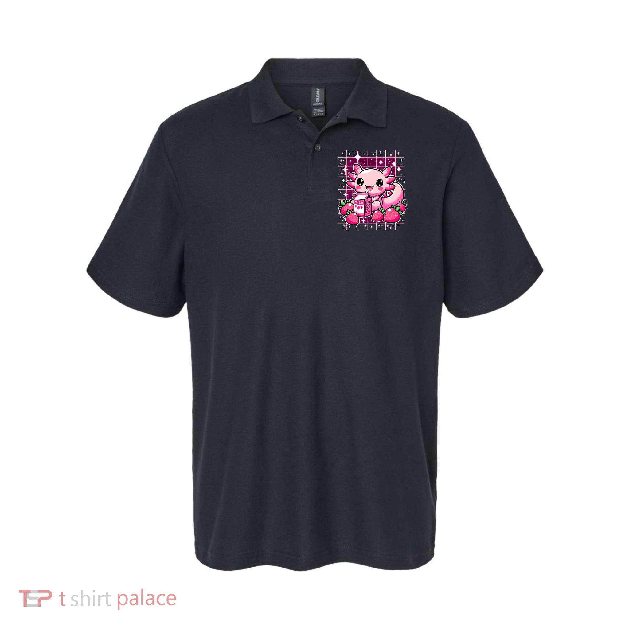 Axolotl Strawberry Milk Shake Anime Cute Kawaii Axolotl Polo