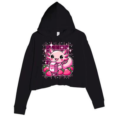 Axolotl Strawberry Milk Shake Anime Cute Kawaii Axolotl Crop Fleece Hoodie