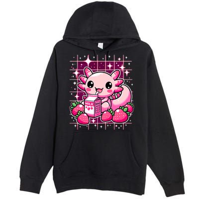 Axolotl Strawberry Milk Shake Anime Cute Kawaii Axolotl Premium Pullover Hoodie