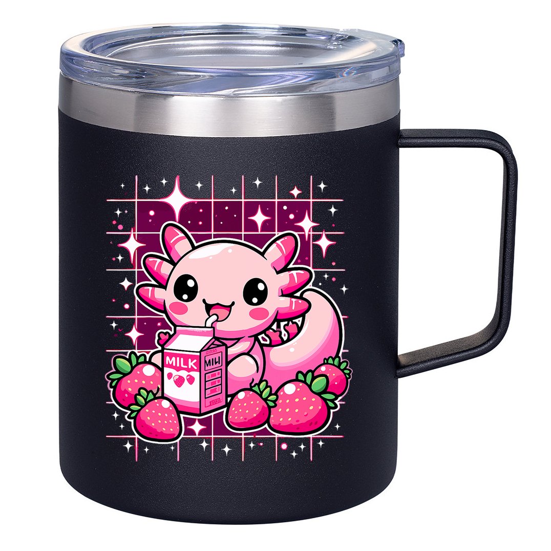 Axolotl Strawberry Milk Shake Anime Cute Kawaii Axolotl 12oz Stainless Steel Coffee Mug