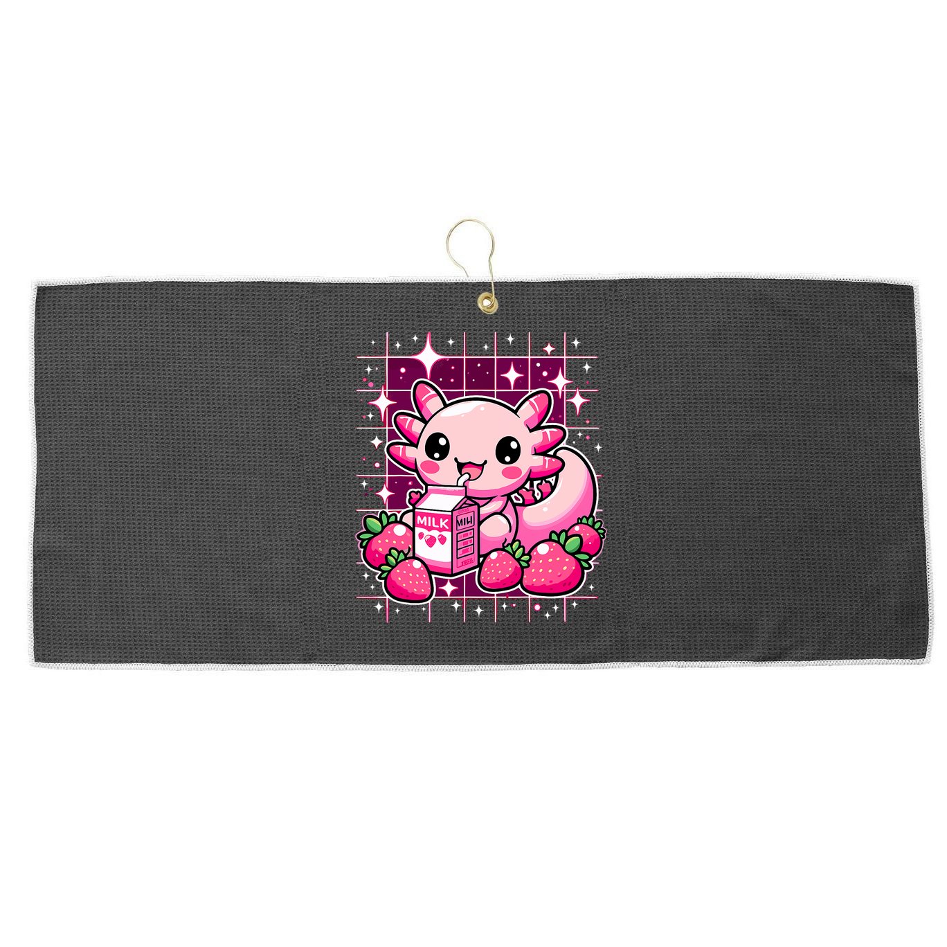 Axolotl Strawberry Milk Shake Anime Cute Kawaii Axolotl Large Microfiber Waffle Golf Towel