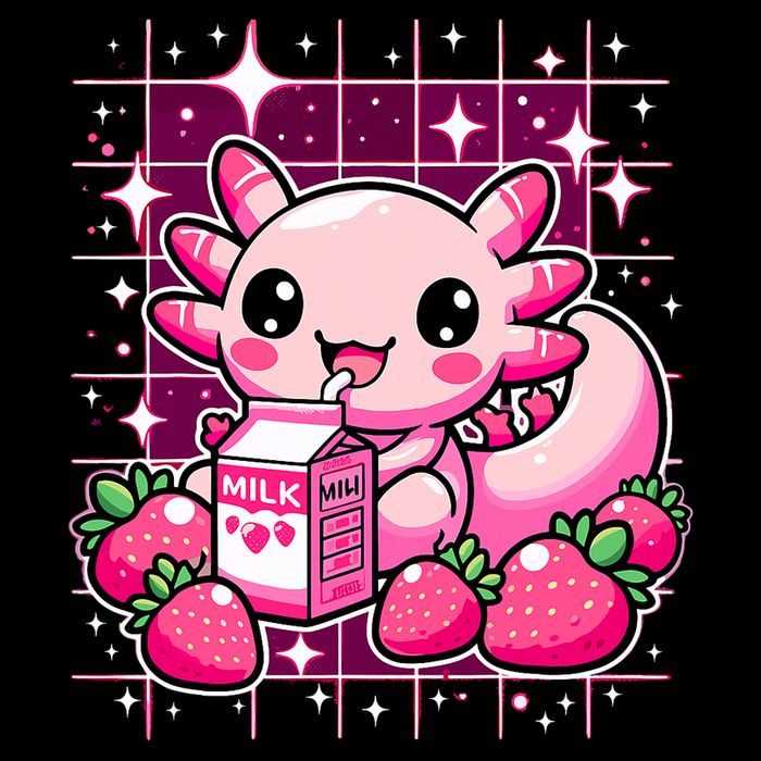 Axolotl Strawberry Milk Shake Anime Cute Kawaii Axolotl Cooling Performance Long Sleeve Crew