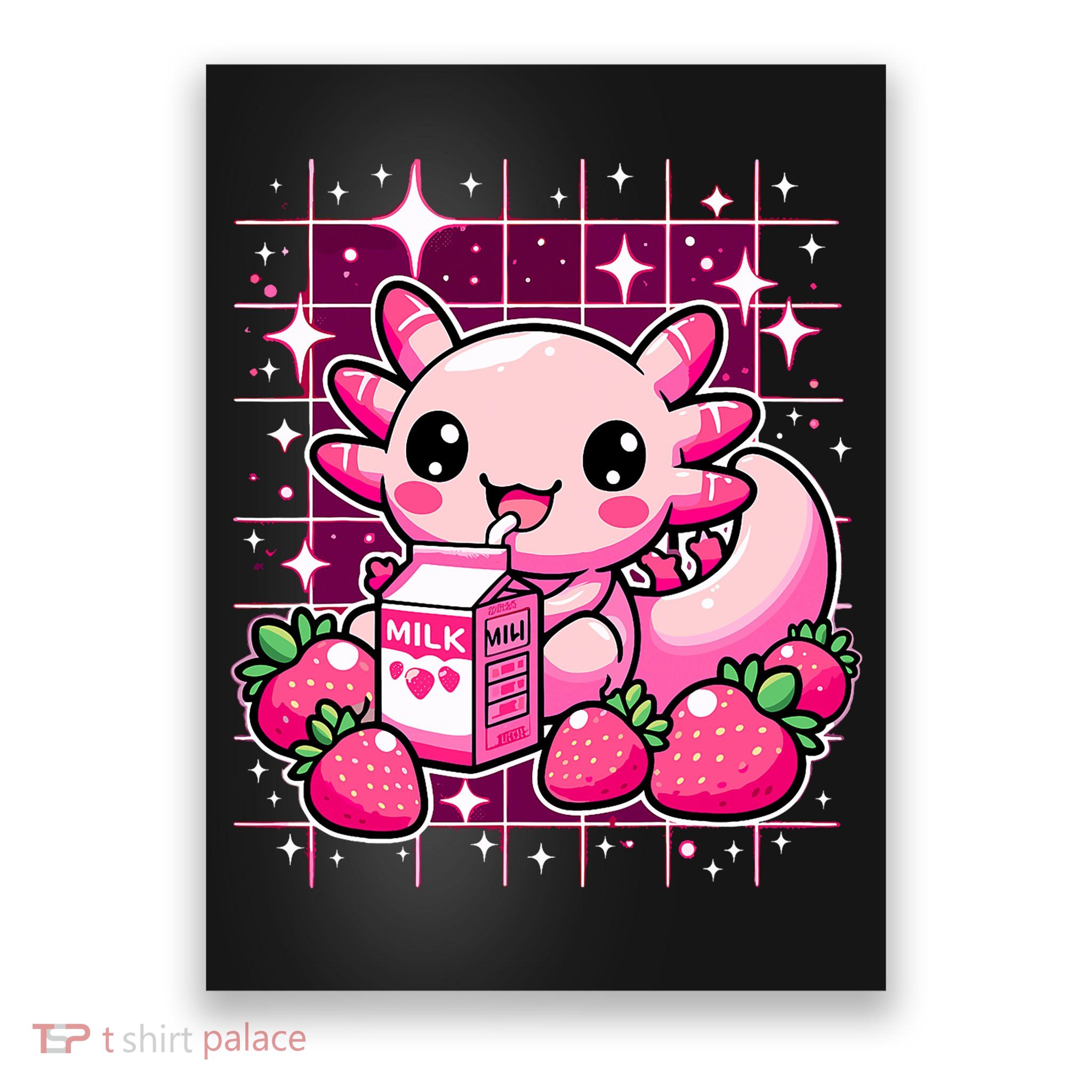 Axolotl Strawberry Milk Shake Anime Cute Kawaii Axolotl Poster