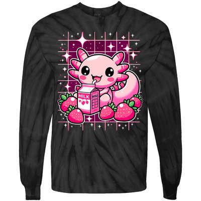Axolotl Strawberry Milk Shake Anime Cute Kawaii Axolotl Tie-Dye Long Sleeve Shirt