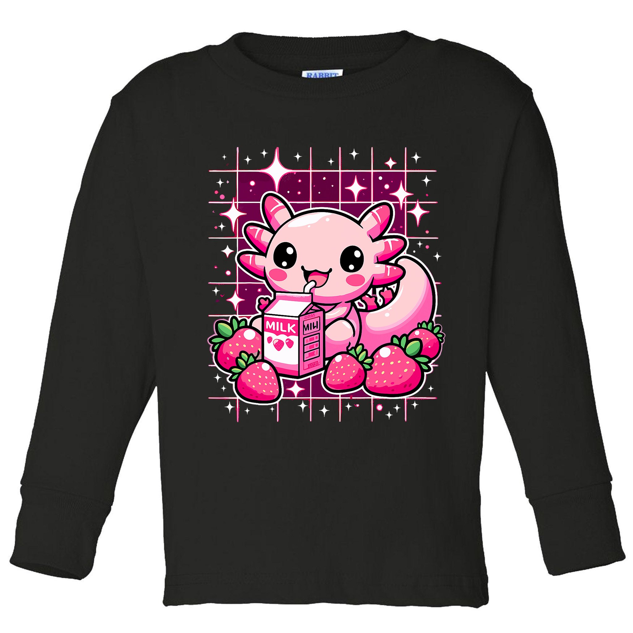 Axolotl Strawberry Milk Shake Anime Cute Kawaii Axolotl Toddler Long Sleeve Shirt