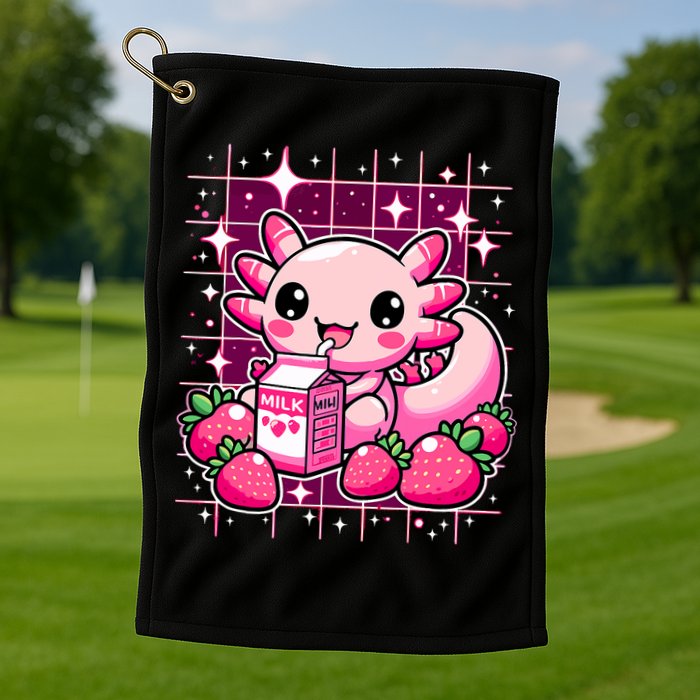 Axolotl Strawberry Milk Shake Anime Cute Kawaii Axolotl Golf Towel