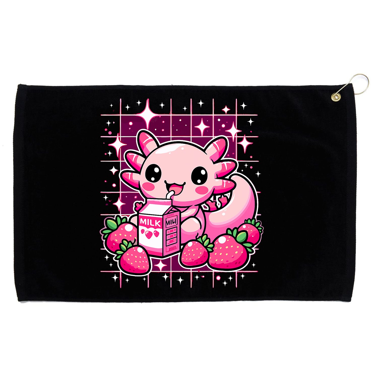 Axolotl Strawberry Milk Shake Anime Cute Kawaii Axolotl Grommeted Golf Towel