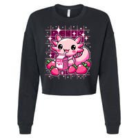 Axolotl Strawberry Milk Shake Anime Cute Kawaii Axolotl Cropped Pullover Crew