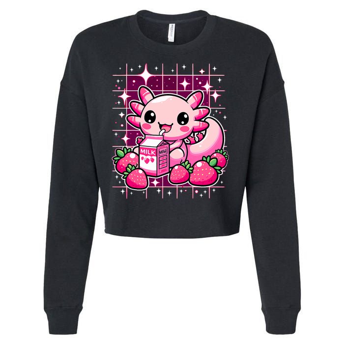 Axolotl Strawberry Milk Shake Anime Cute Kawaii Axolotl Cropped Pullover Crew