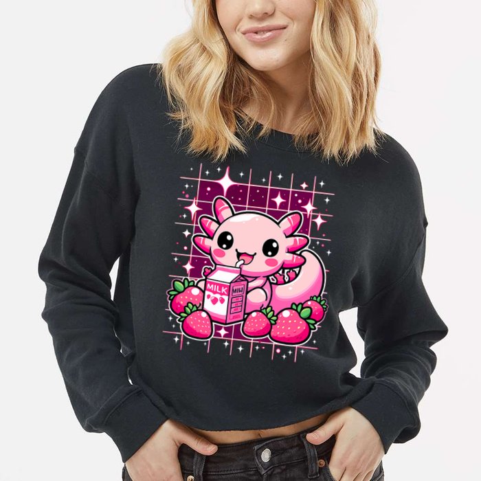 Axolotl Strawberry Milk Shake Anime Cute Kawaii Axolotl Cropped Pullover Crew