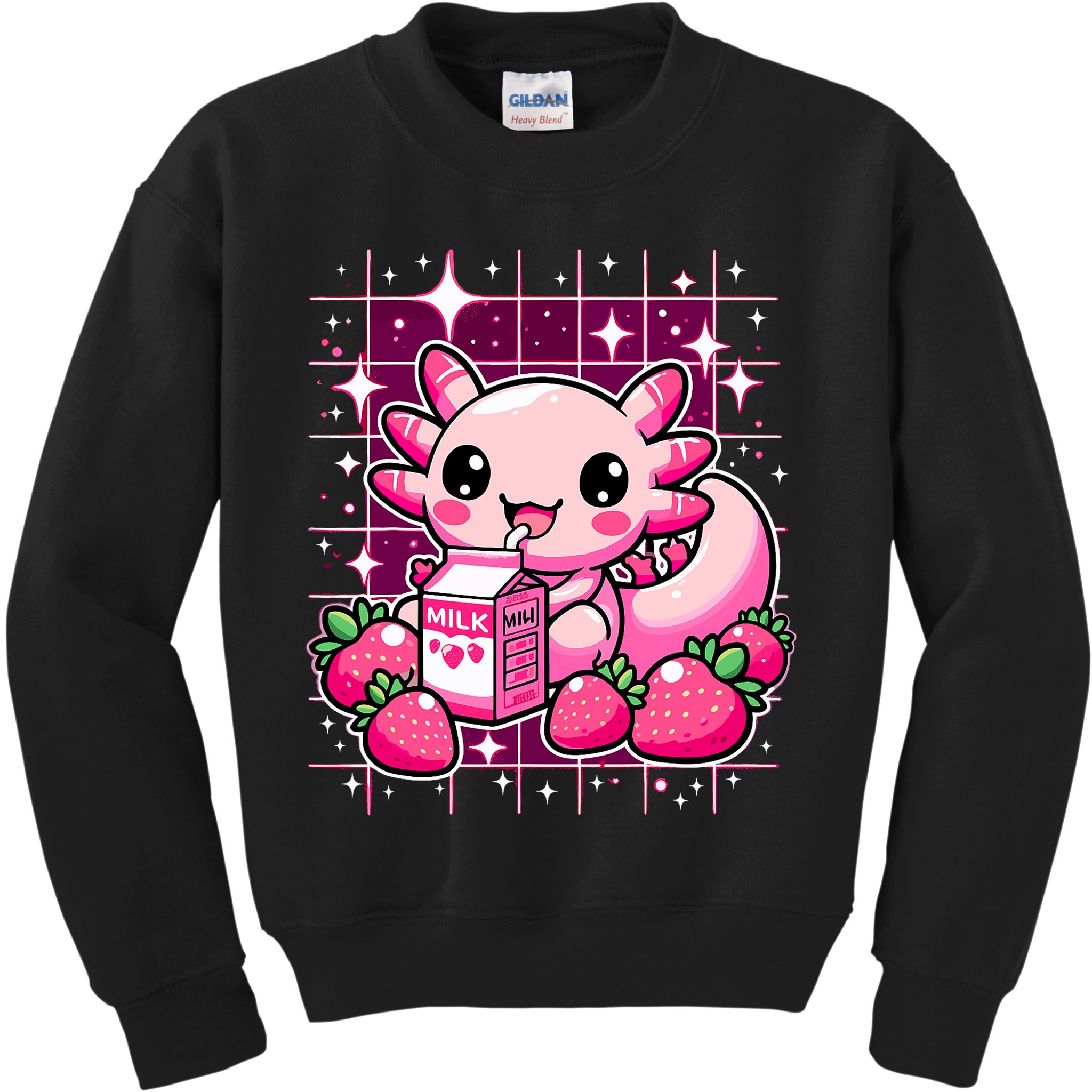 Axolotl Strawberry Milk Shake Anime Cute Kawaii Axolotl Kids Sweatshirt