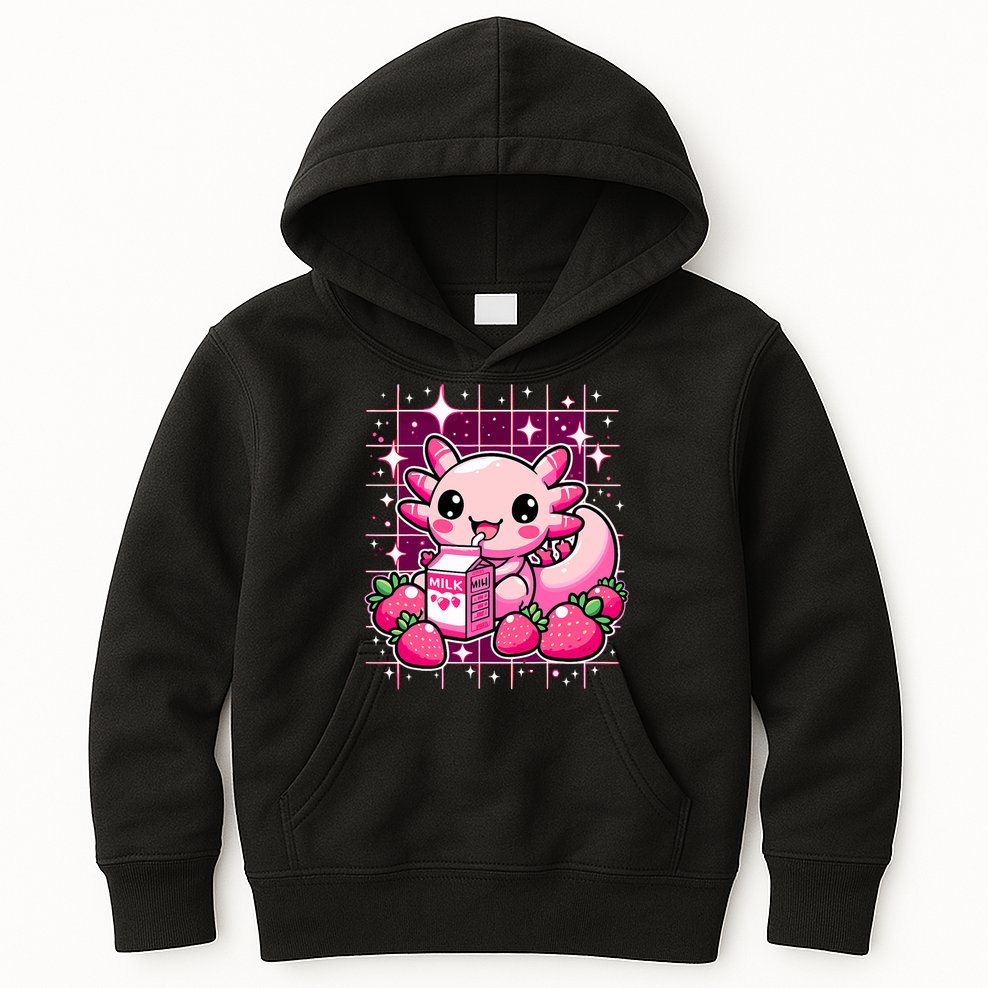Axolotl Strawberry Milk Shake Anime Cute Kawaii Axolotl Kids Hoodie