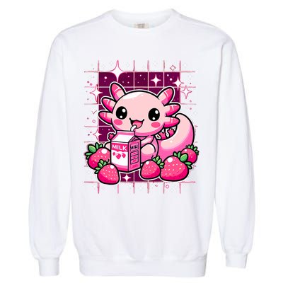 Axolotl Strawberry Milk Shake Anime Cute Kawaii Axolotl Garment-Dyed Sweatshirt