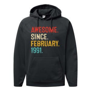 Awesome Since March 1991 32nd Birthday Retro 32 Years Old Performance Fleece Hoodie