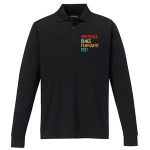 Awesome Since March 1991 32nd Birthday Retro 32 Years Old Performance Long Sleeve Polo