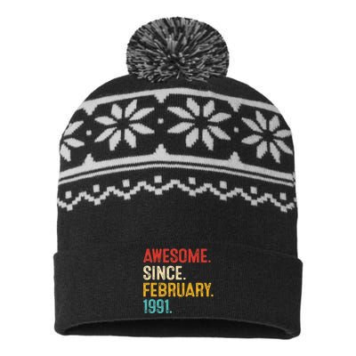 Awesome Since March 1991 32nd Birthday Retro 32 Years Old USA-Made Snowflake Beanie