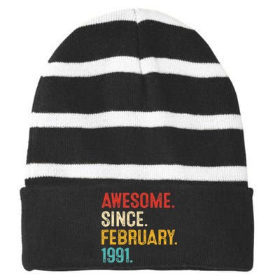 Awesome Since March 1991 32nd Birthday Retro 32 Years Old Striped Beanie with Solid Band