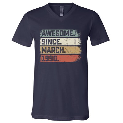 Awesome Since March 1990 33 Years Old Gifts 33rd Birthday V-Neck T-Shirt