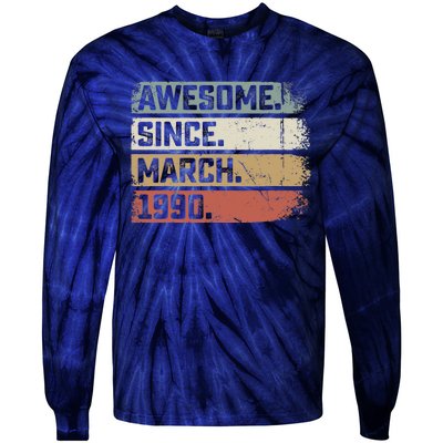 Awesome Since March 1990 33 Years Old Gifts 33rd Birthday Tie-Dye Long Sleeve Shirt