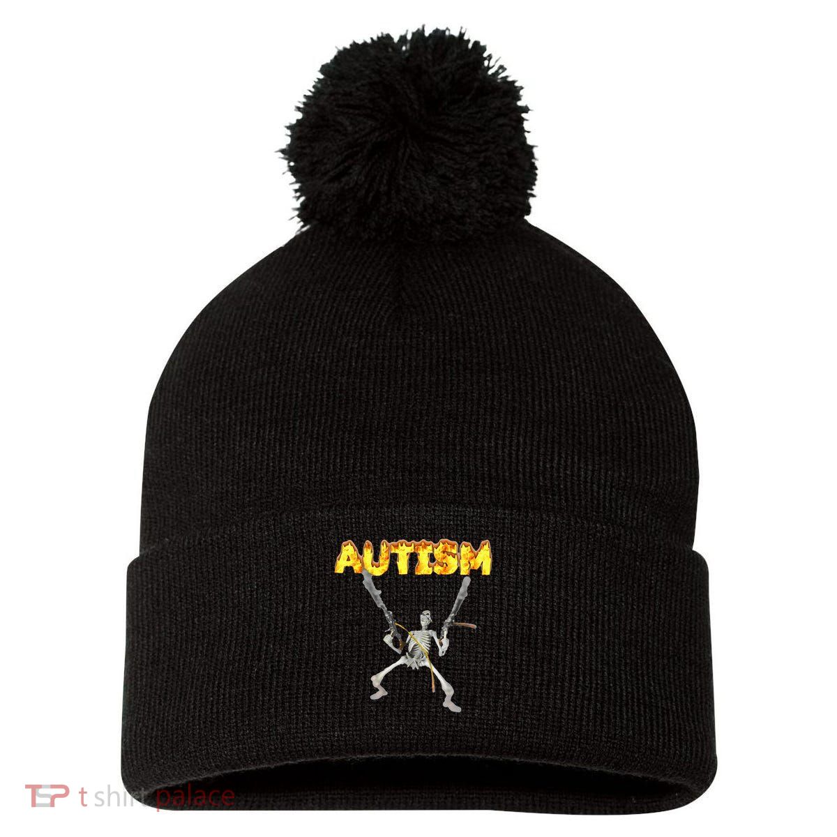 Autism Skeleton Meme Pom Pom 12in Knit Beanie