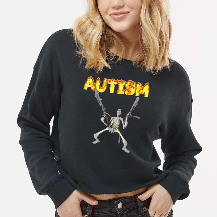 Autism Skeleton Meme Cropped Pullover Crew