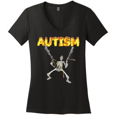 Autism Skeleton Meme Women's V-Neck T-Shirt