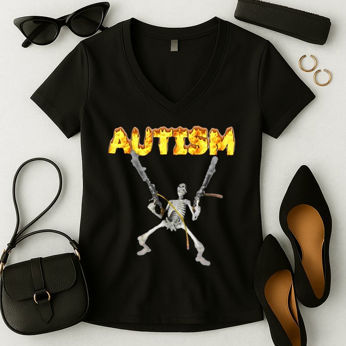 Autism Skeleton Meme Women's V-Neck T-Shirt