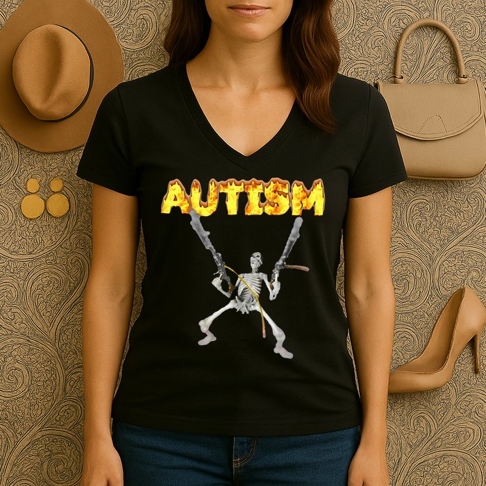 Autism Skeleton Meme Women's V-Neck T-Shirt